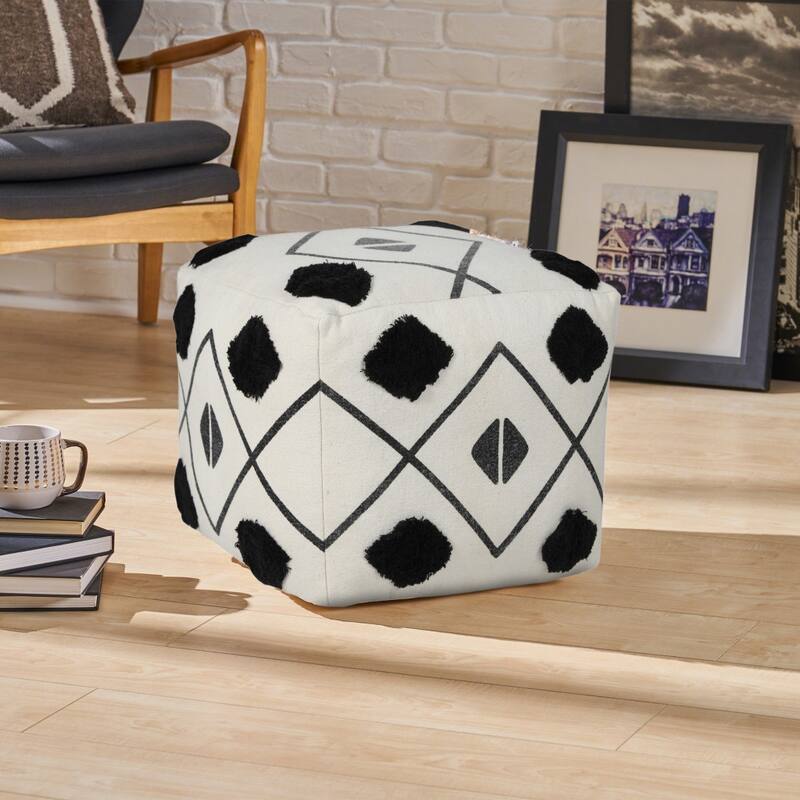 HomeRoots 18" White 100% Cotton Ottoman