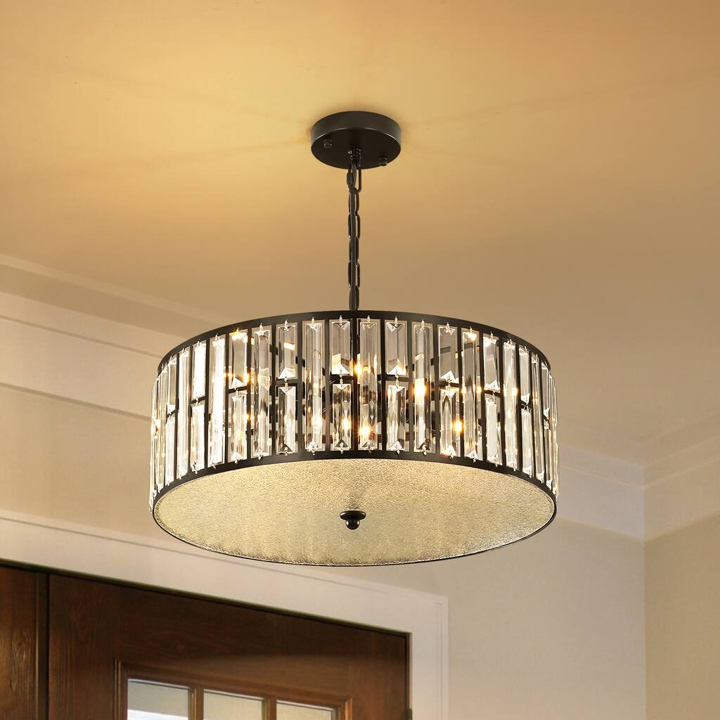 6-Light Modern Industrial Drum Crystal Chandelier for Dining Room/Bedroom - 19.69 in. W x 7.09 in. H