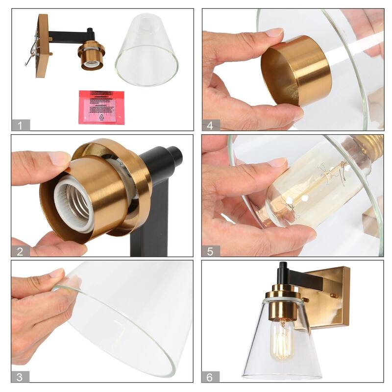 Modern 1-Light Black Gold Glass Wall Sconce Dimmable Bathroom Vanity Lights