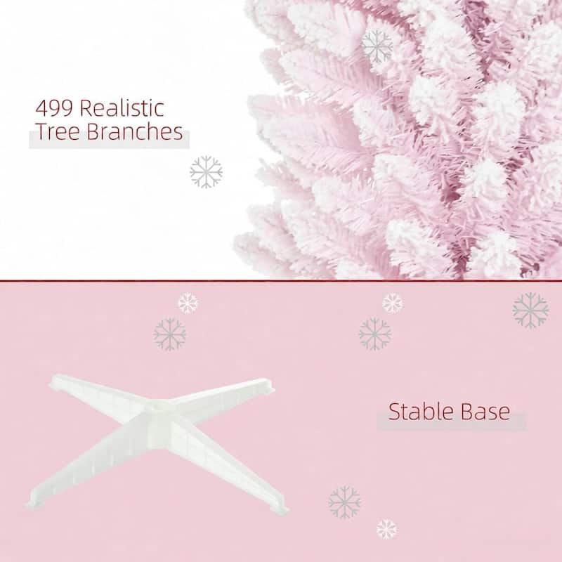 Snow Flocked Artificial Christmas Tree,Decorated Christmas Tree,with Pencil Shape, Realistic Branches - Pink