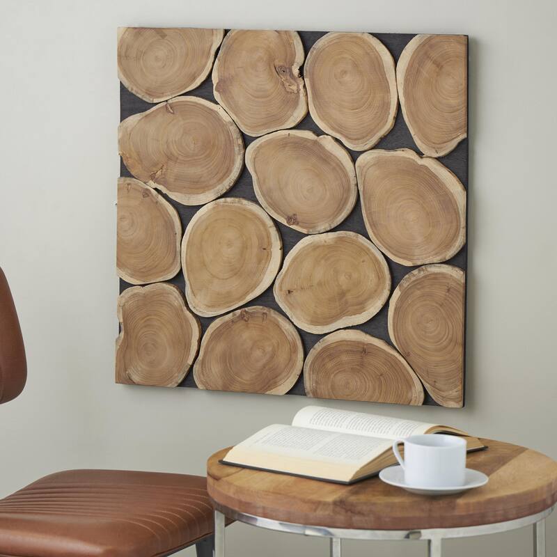 Teak Wood Abstract Handmade Mosaic Inspired Wood Slab Home Wall Decor with Black Backing - Brown - Roche River Decor