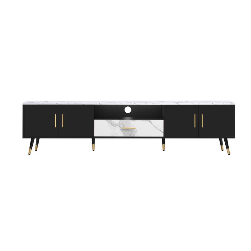 71'' Modern TV Stand for TVs Up to 80", Media Console with 2 Cabinets, Open Compartments & Drawer for Living Room