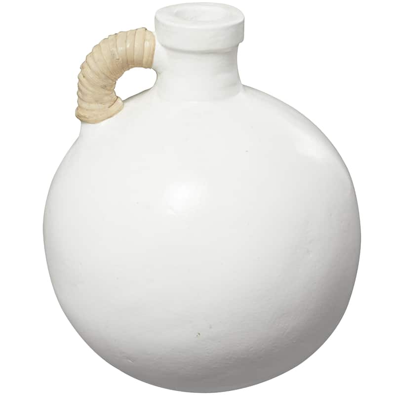 Ceramic Jug Inspired Decorative Vase with Rattan Wrapped Handle - Black or White - Roche River Decor