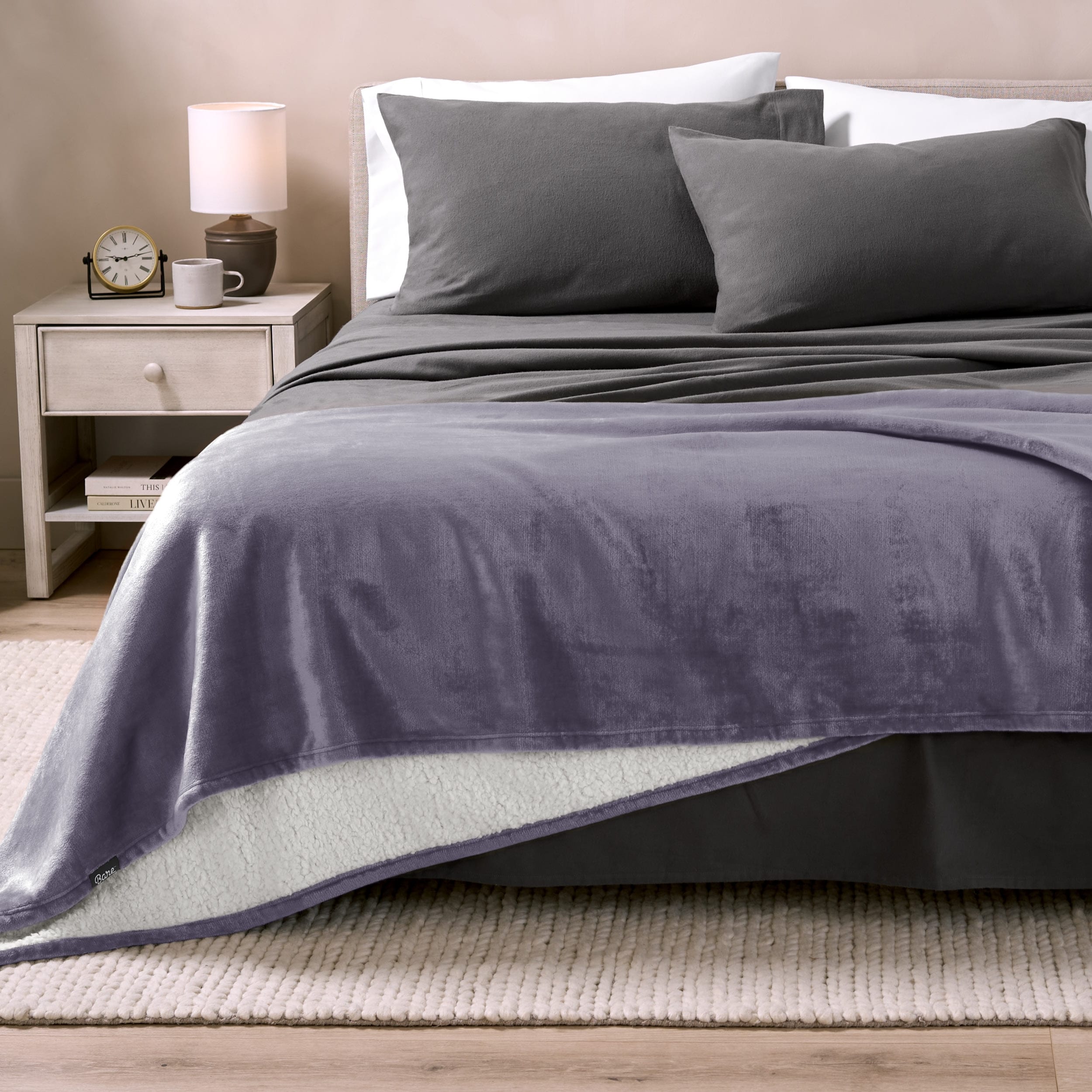 Bare Home Sherpa Fleece Blanket Reversible Plush Bed Blanket Full Queen Kodiak