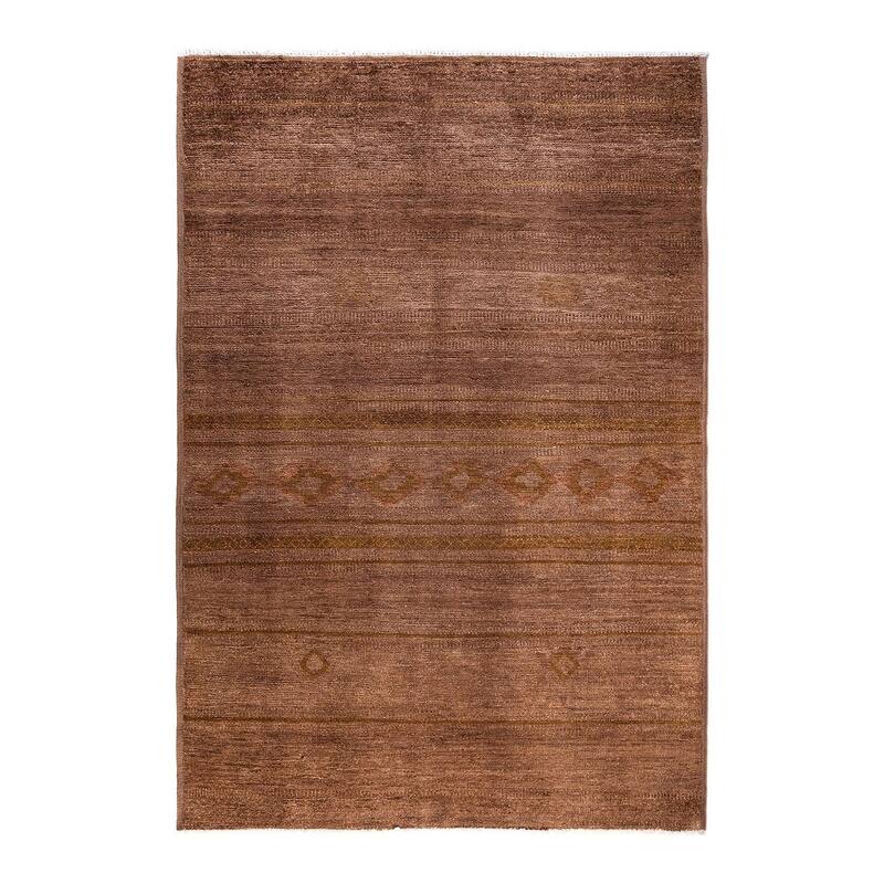 Modern One-of-a-Kind Handmade Area Rug - Beige, 6' 0" x 8' 10" - 6' 0" x 8' 10"