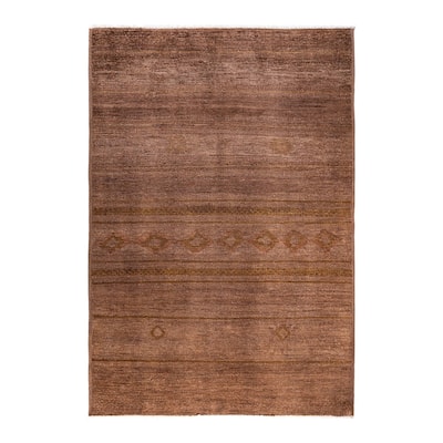 Modern One-of-a-Kind Handmade Area Rug - Beige, 6' 0" x 8' 10" - 6' 0" x 8' 10"