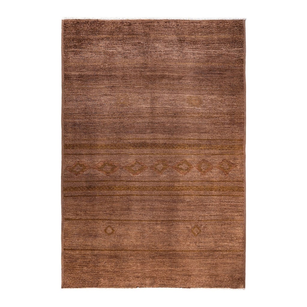 Modern One-of-a-Kind Handmade Area Rug - Beige, 6' 0" x 8' 10" - 6' 0" x 8' 10"