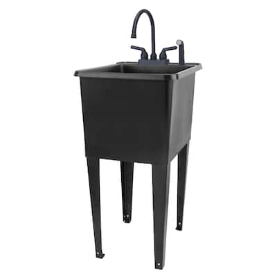 TEHILA Black 16-Gallon Space Saver Utility Sink Laundry Tub with Gooseneck Faucet