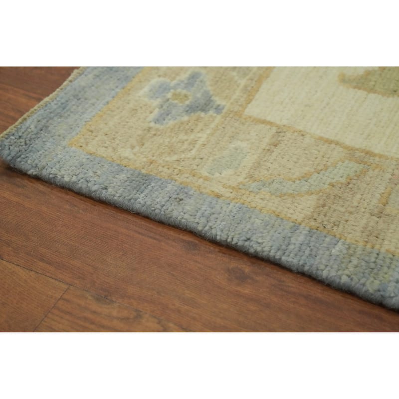 Handmade Wool Oushak Turkish Area Rug, Floral Geometric Carpet - 11' 11'' X 9' 1''