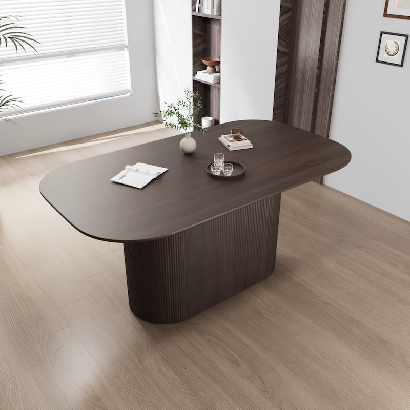 63-Inch MDF Modern Dining Table‌ – Stylish Design with Vertical Striped Legs, Thick Elegant Tabletop, Seats 4-8 People .