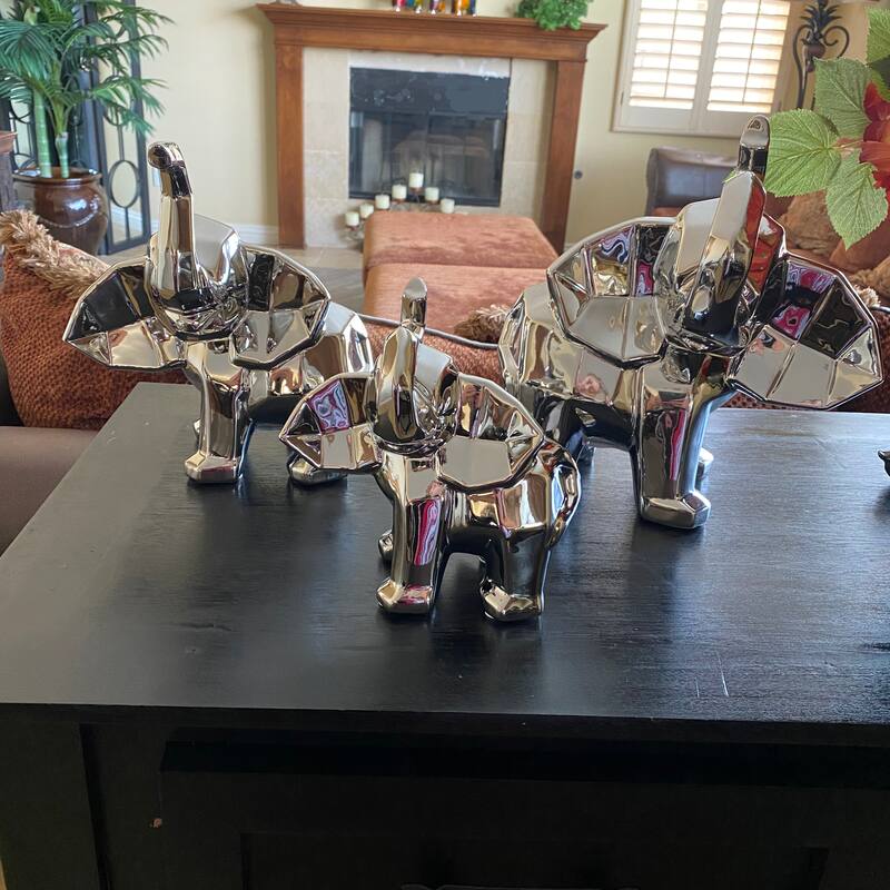 Standing Luck And Wisdom Elephant Trio Collectible Statue Figurine