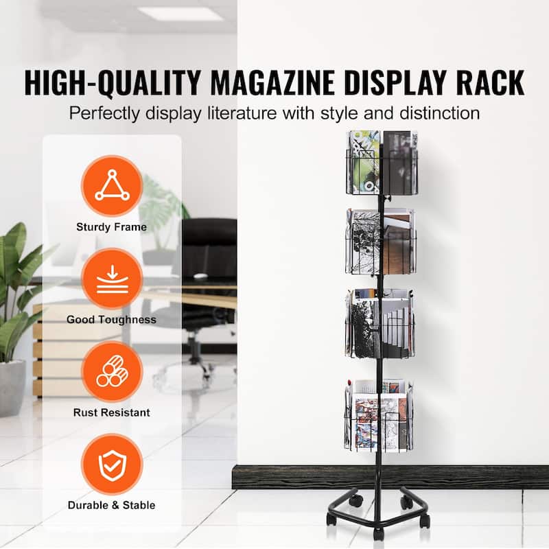 Rotating Brochure Display Rack, 4-Tier 32-Pocket Literature Stand - 16.14 x 14.96 x 61 in