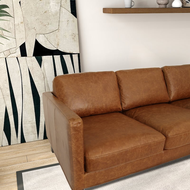 Mira Mid-Century Modern Comfortable Genuine Leather Couch
