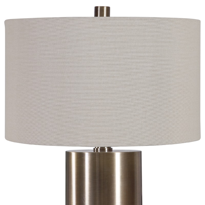 Cylindrical Base Table Lamp with Beige Drum Shade - 31.5" - Brass Finish