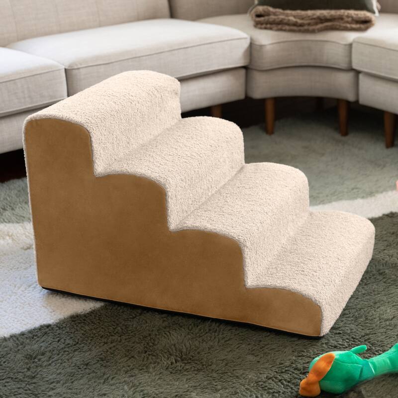 Dubb Pet Steps - Soft Foam Stairs for Cats and Dogs - 3 Stairs & 4 Stairs - Cloud & Beige - 4 Stairs