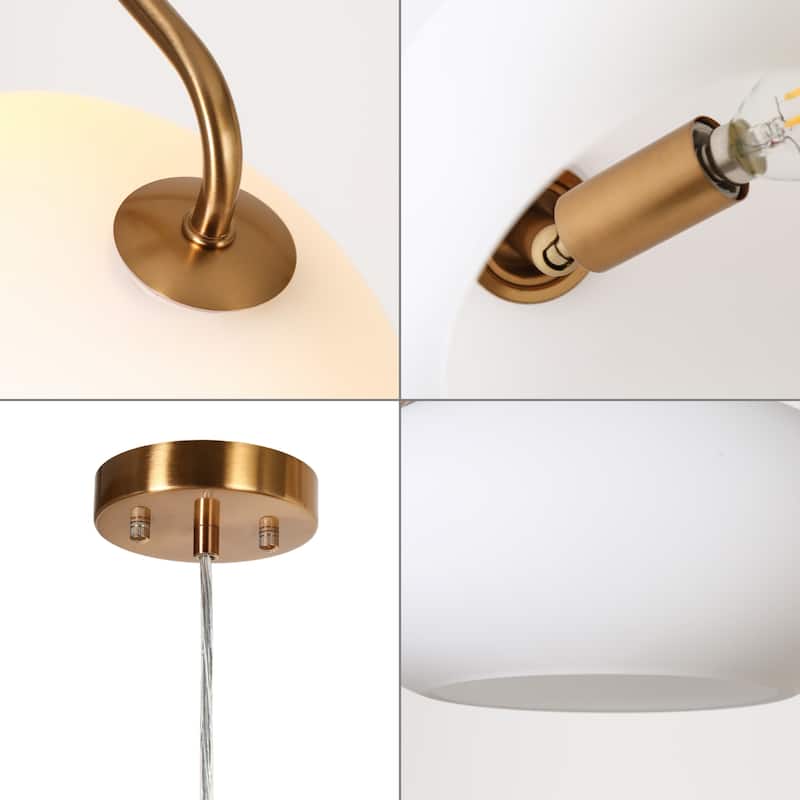 Modern 1-Light Gold Oval Pendant Lights Frosted Glass Kitchen Island Lights - 9.8" L x 5.5" W x 11.4" H