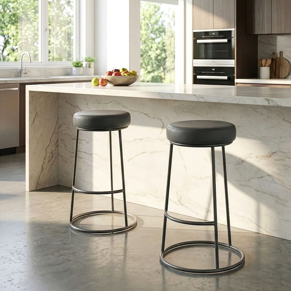 Set of 2 Amie Grey Backless Bar Stool with Gunmetal Grey Frame