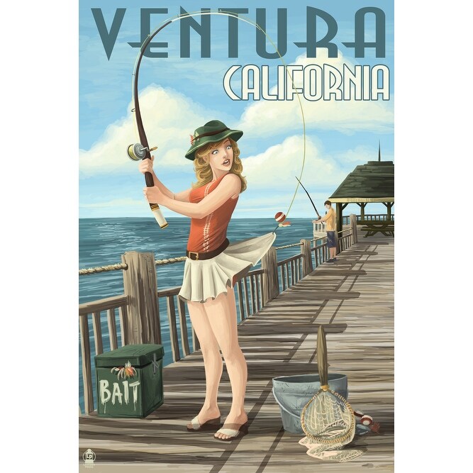 Ventura, CA - Pinup Girl Fishing - LP Artwork (100% Cotton Towel