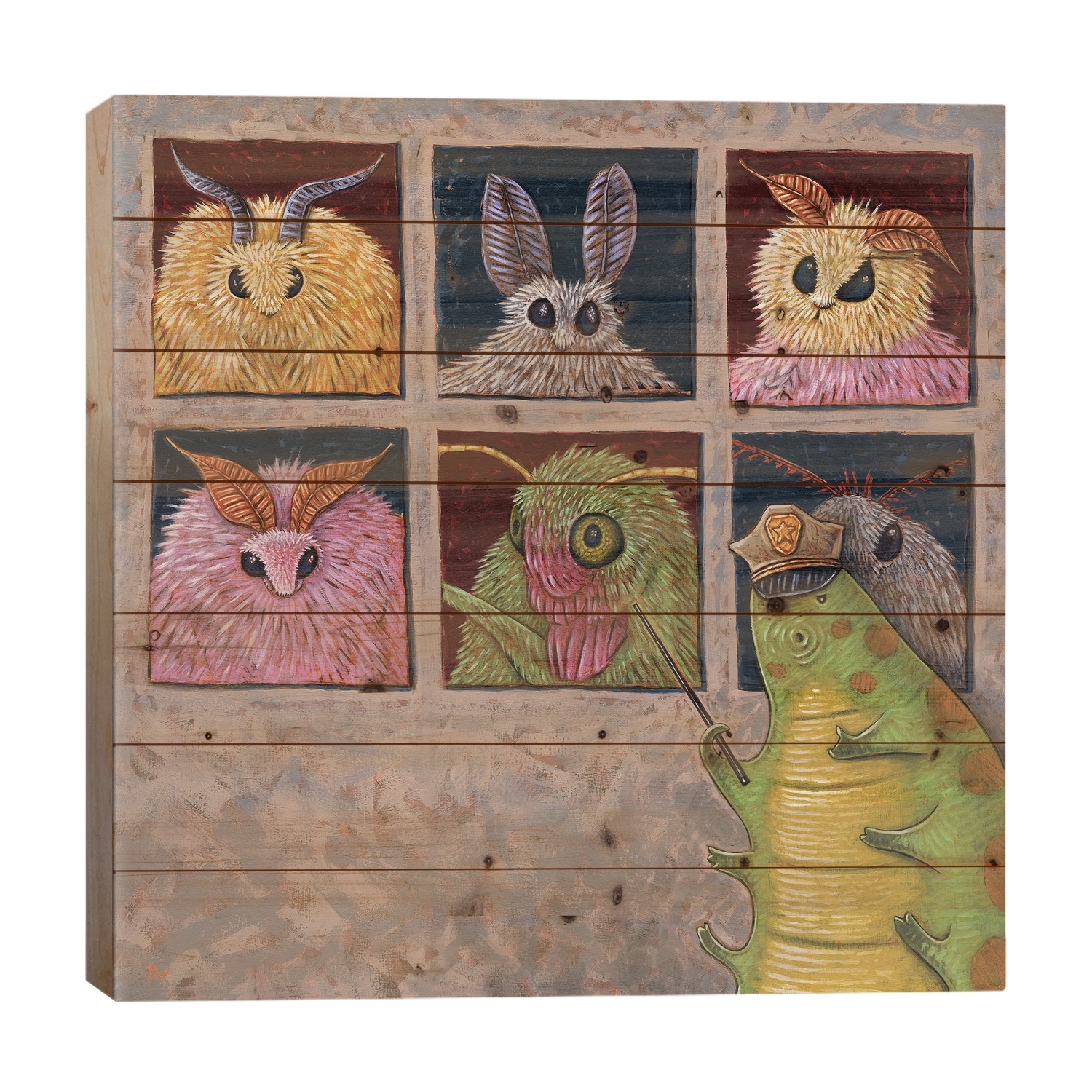 Faces Of Moth Print On Wood by Holly Wood - Multi-Color