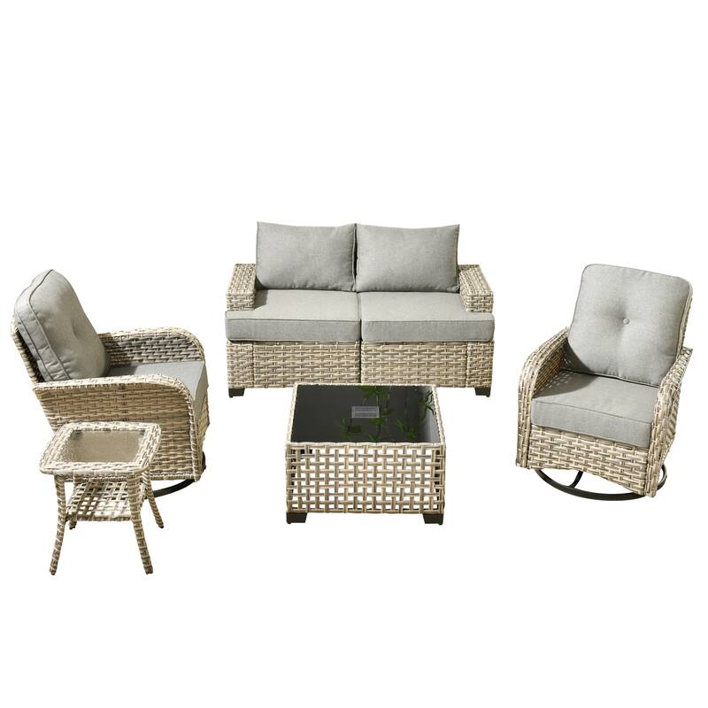 HOOOWOOO 6-piece Wicker Patio Outdoor Seating Swivel Chair Set