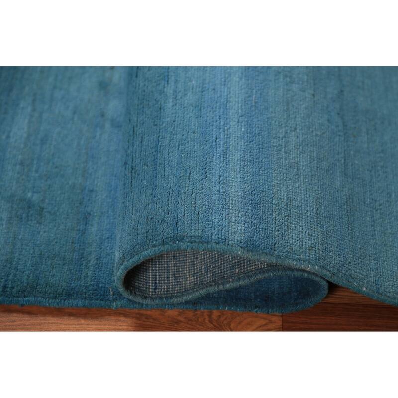 Blue Striped Modern Gabbeh Oriental Rug Hand-Knotted Wool Carpet - 3'6" x 4'10"