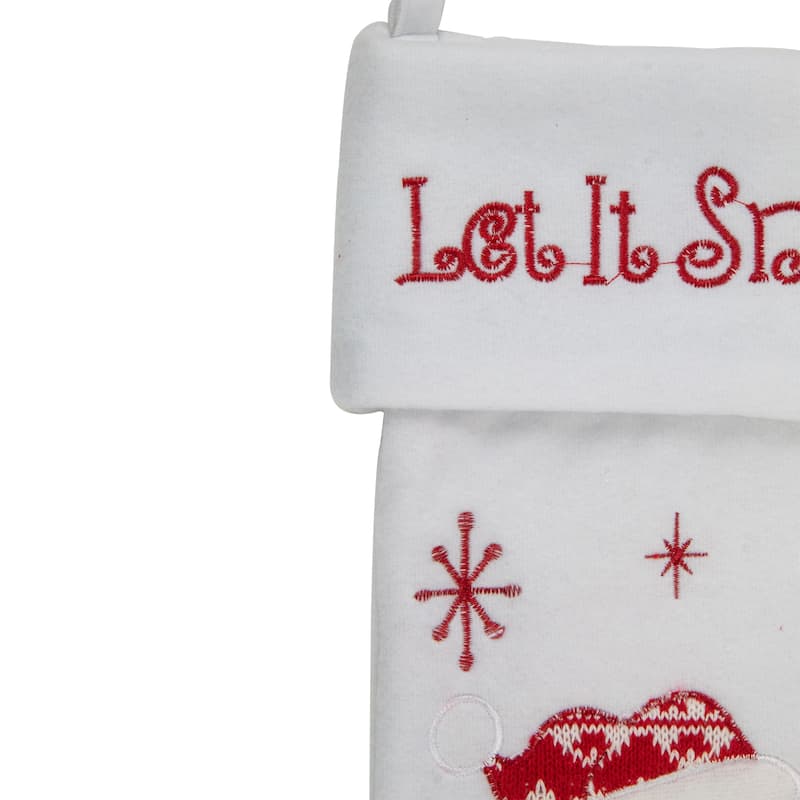19" Red White "Let It Snow" Santa Claus Embroidered Christmas Stocking