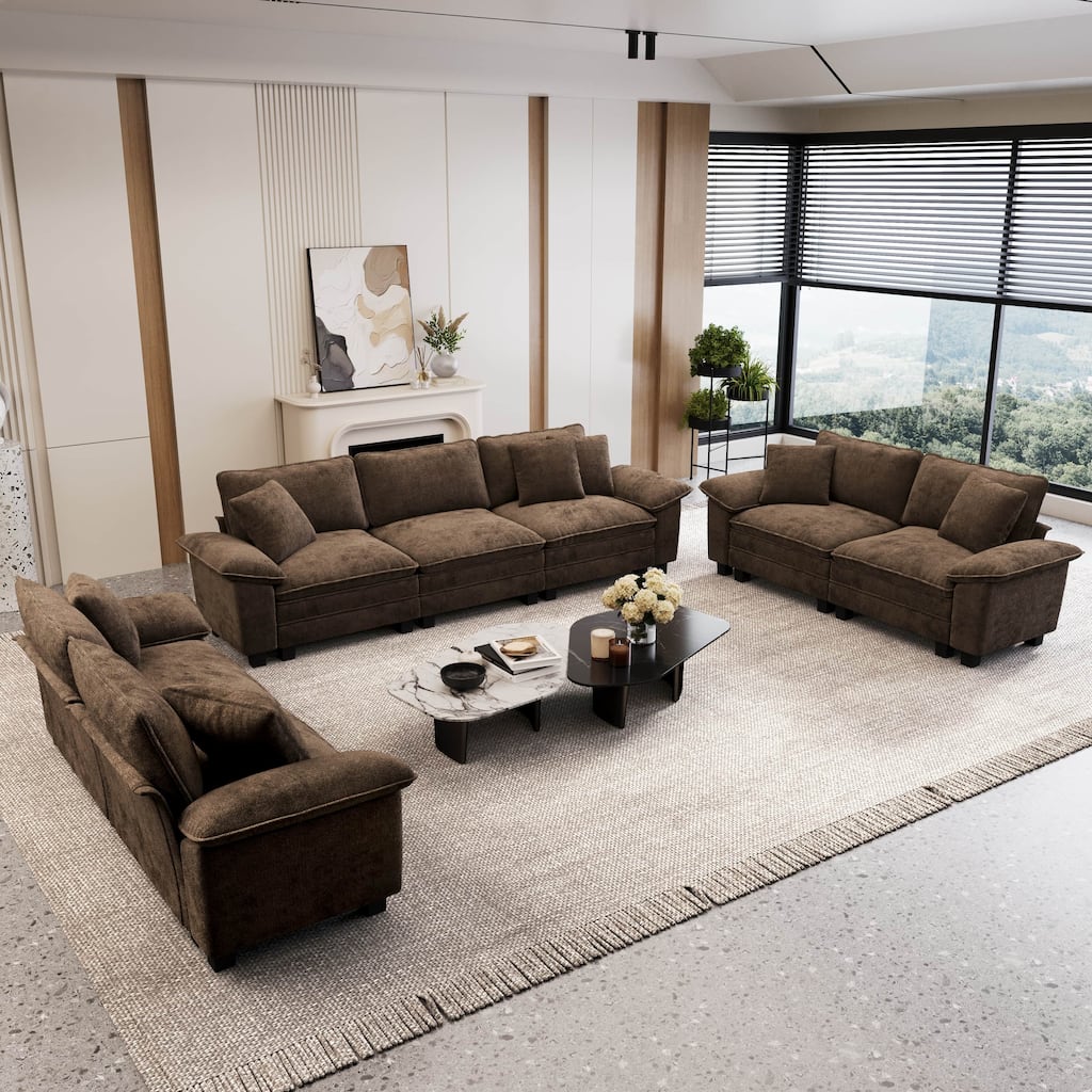 MAISON ARTS Chenille & Corduroy Modular Sectional Sofa Set, Comfy 5/6/7-Seat Living Room Couch with 3-Seater or Loveseat