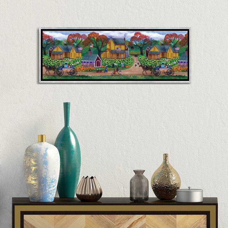 iCanvas "American Primitive Sunflower Pumpkin Farm Border" by Cheryl Bartley Framed