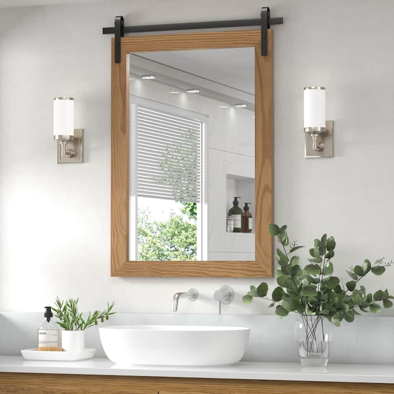 Modern Wall Mirrors, Rectangular Mirror with Wood Framed, Bathroom Mirror Barn Mirror Barn Door Mirror with Multi Size - 18W * 26H Inches - Brown
