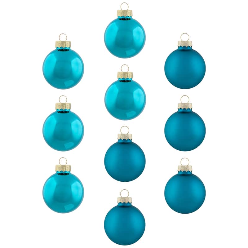 10ct Turquoise Green Glass 2-Finish Christmas Ball Ornaments 1.75"