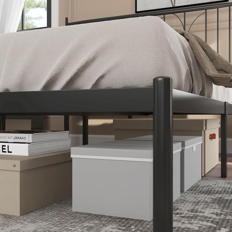 Full Metal Platform Bed Frame with Headboard & Underbed Storage, Modern Design, Easy Assembly