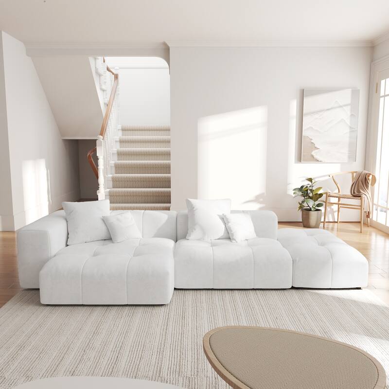 119.27" Linen Modular Sofa Chaise Sectional Sofa with Pillows, Ottoman