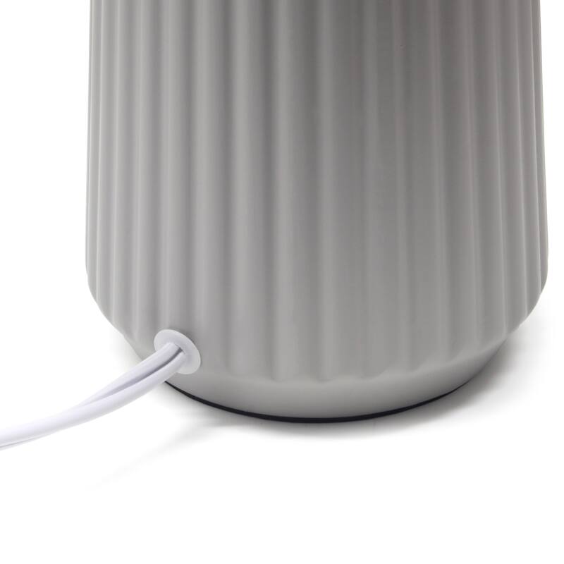 Vertical Grooved Ceramic Table Lamp with Drum Shade - 16" - Gray