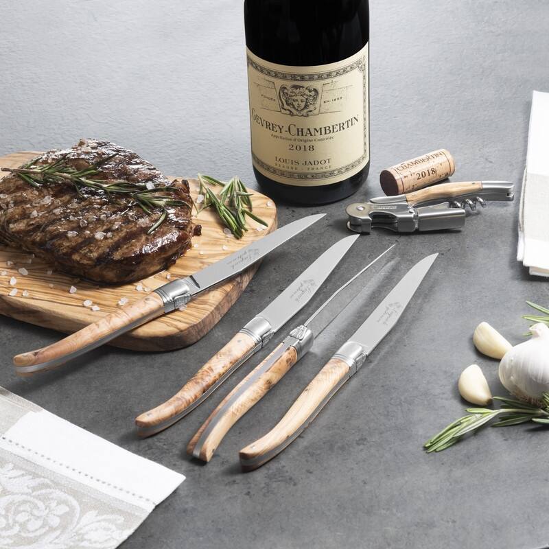 Au Nain Laguiole Set of 4 Steak Knives with Juniper Wood Handles