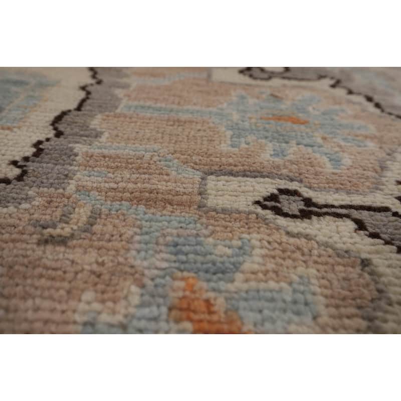 Vegetable Dye Oushak Turkish Rug Blue Hand-Knotted Wool Carpet - 6'1"x 9'0"