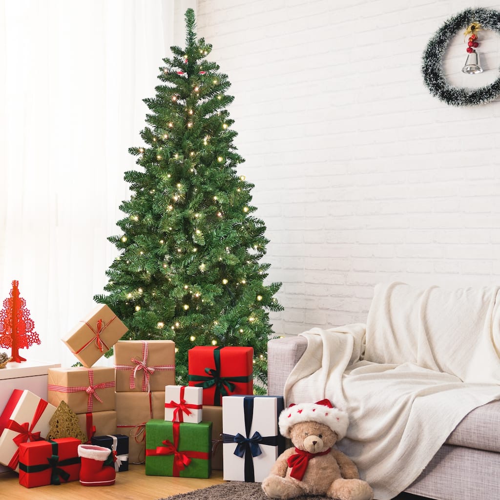 Smart Pre-Lit Christmas Tree - WiFi-Controlled RGB LED Lights, Music Sync, Hinged Structure, Metal Stand - Green