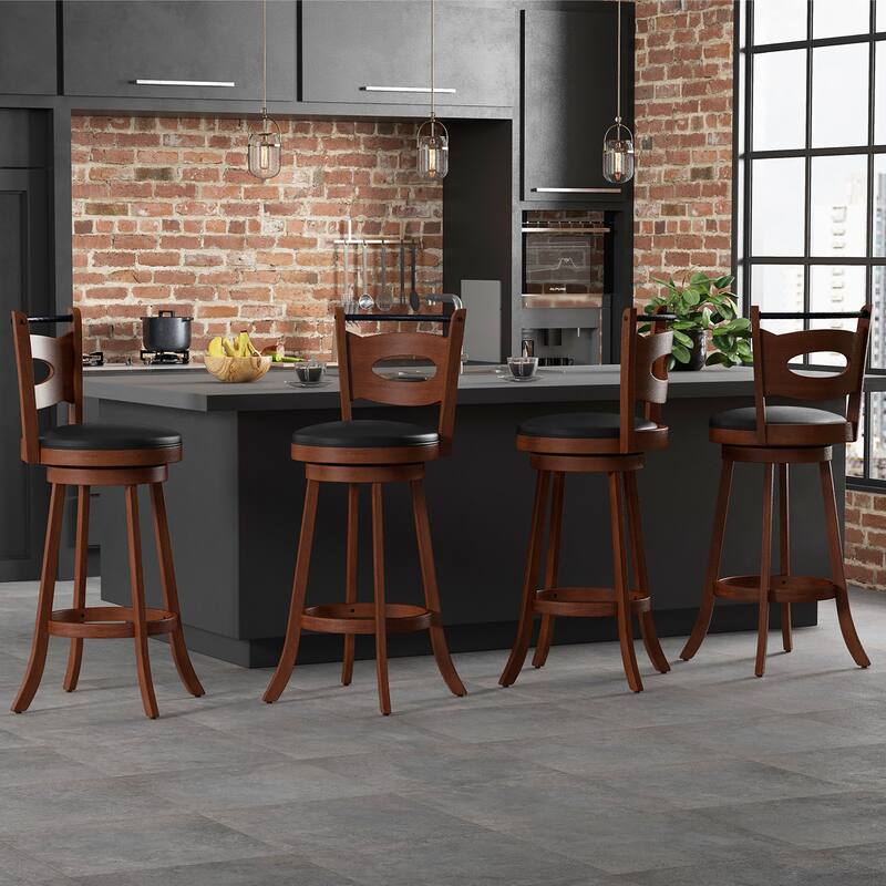 Costway Set of 2 Bar Stools Swivel Dining Chairs Solid Rubber Wood