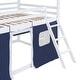 preview thumbnail 9 of 14, Playhouse Design Full over Full Wood Bunk Bed with Elegant and Elaborated Windows, Sills and Tent, Space-saving, Blue+White