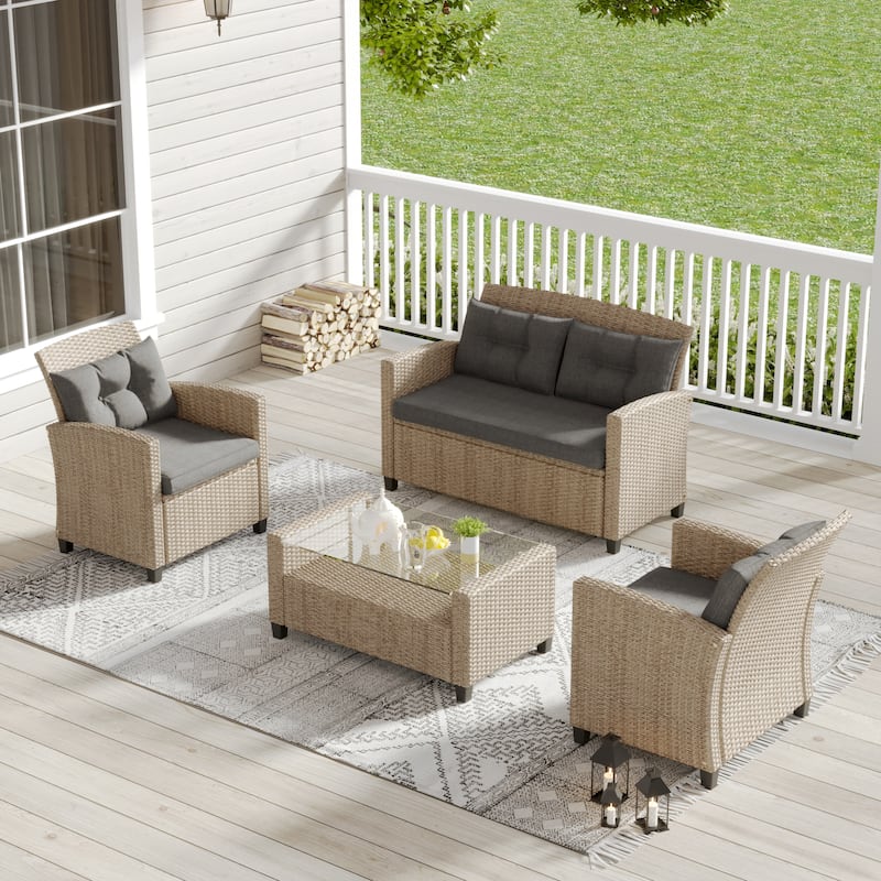 Corvus Armitage 4-piece Outdoor Resin Wicker Chat Set with Cushions