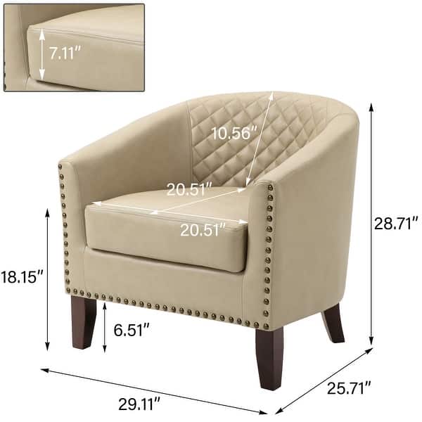 dimension image slide 4 of 9, Axia Barrel PU Leather Accent Chair with Nailhead Trim