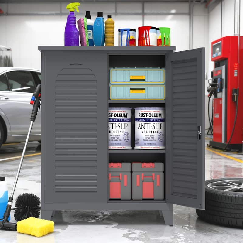 Rossetta 47'' Tall Wall-Mount Metal Tool Cabinet with Versatile Shelving and Pegboard