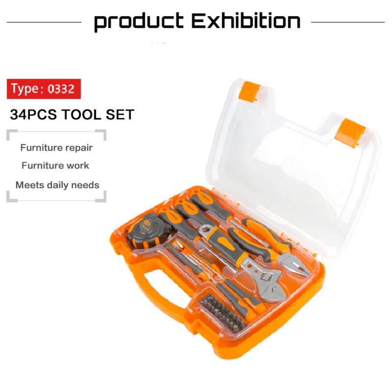 34-piece Household Tool Set With Durable Metal Case - Includes Hammer, Wrench, Screwdriver