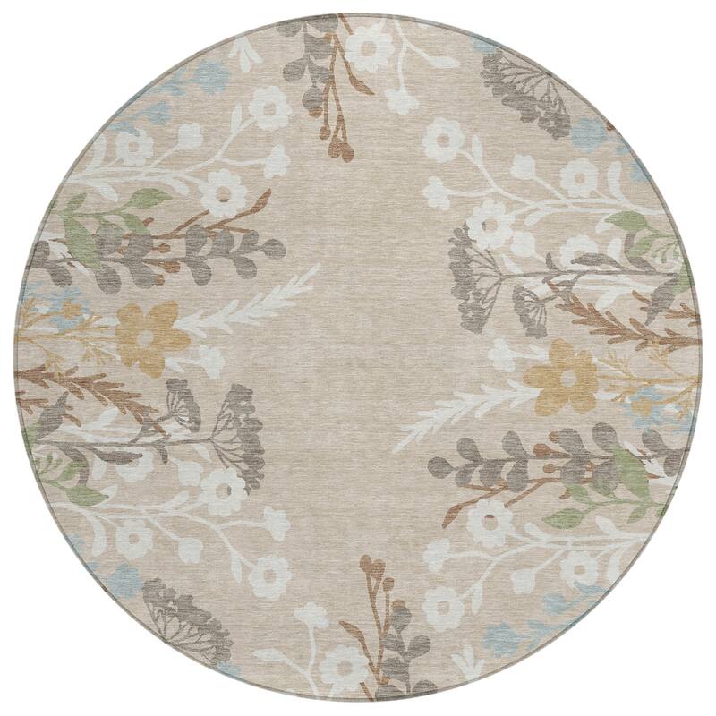 Machine Washable Indoor/ Outdoor Floral Border Chantille Rug