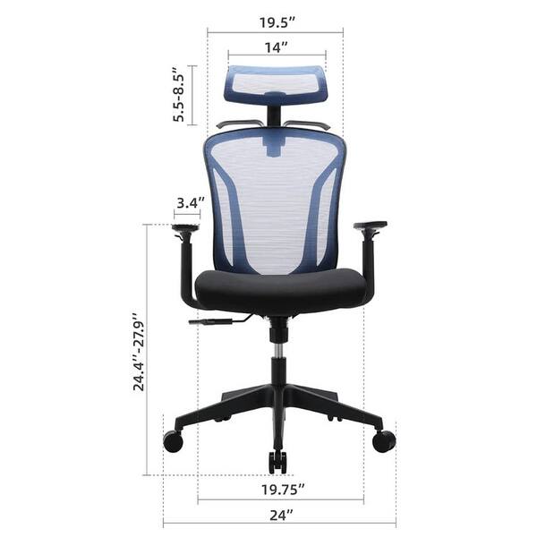 dimension image slide 3 of 15, Ergonomic Mesh Executive Chair Home Office Chair with Lumbar Support, Headrest