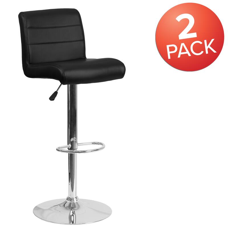 2 Pack Vinyl Adjustable Height Barstool with Rolled Seat and Chrome Base