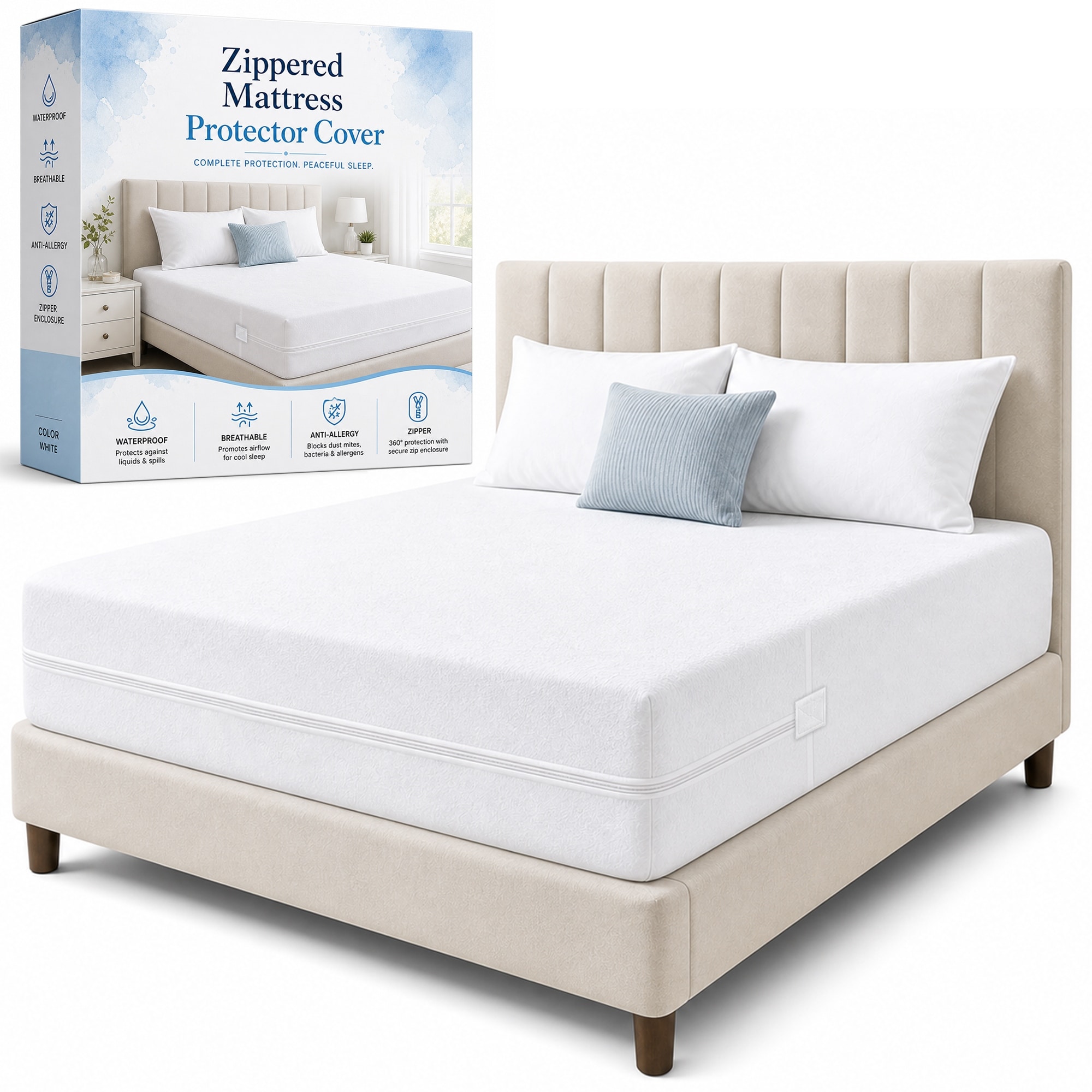 ONETAN, Mattress Protector, Ultra Soft-Premium Breathable and Noiseless Cover, Water Proof, Zippered.