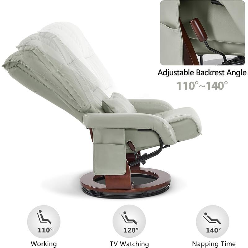 MCombo Swivel Recliners with Ottoman, Vibration Massage TV Chairs, Ergonomic Lounge Chair for Living Room, Faux Leather 4877