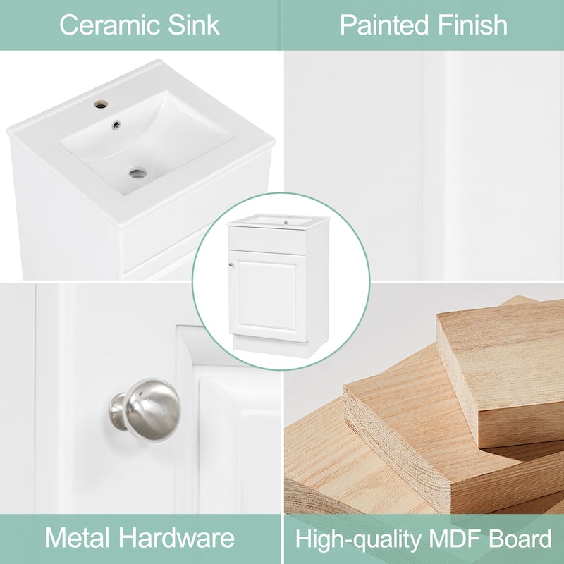 Bathroom Vanity with Sink, Vanity Set with Adjustable Shelf, Bathroom Cabinet with Storage Rack and Soft Closing Door
