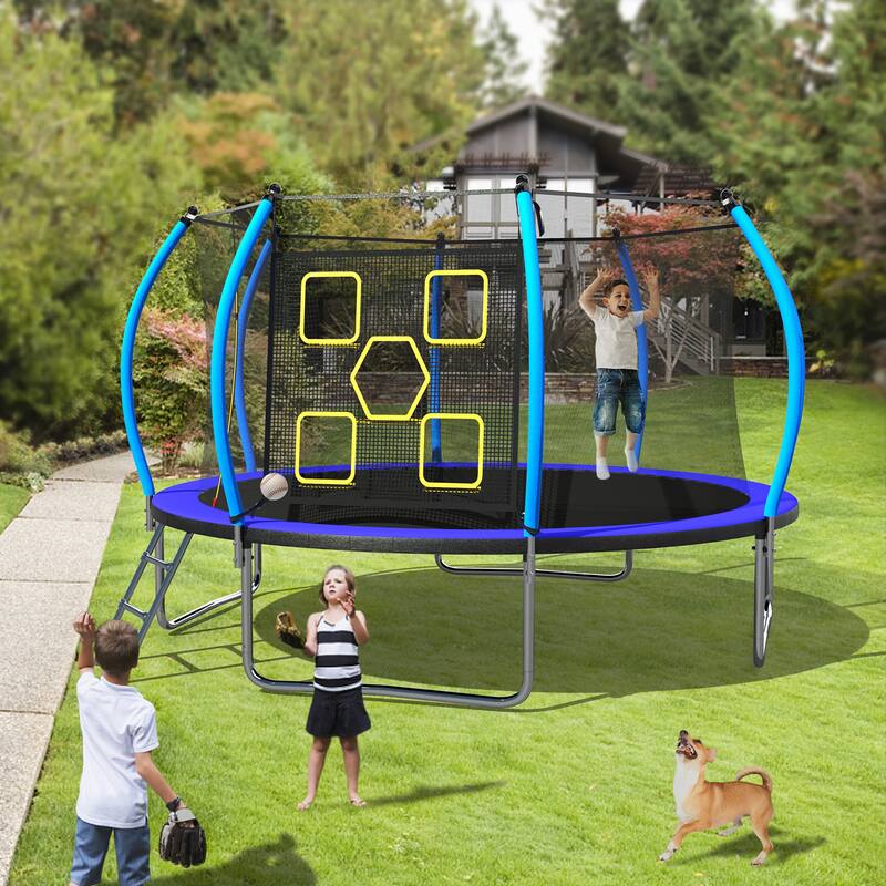 12FT Trampoline, Outdoor Trampolines for Kids and Adults, Recreational Trampoline with Enclosure Net Ladder
