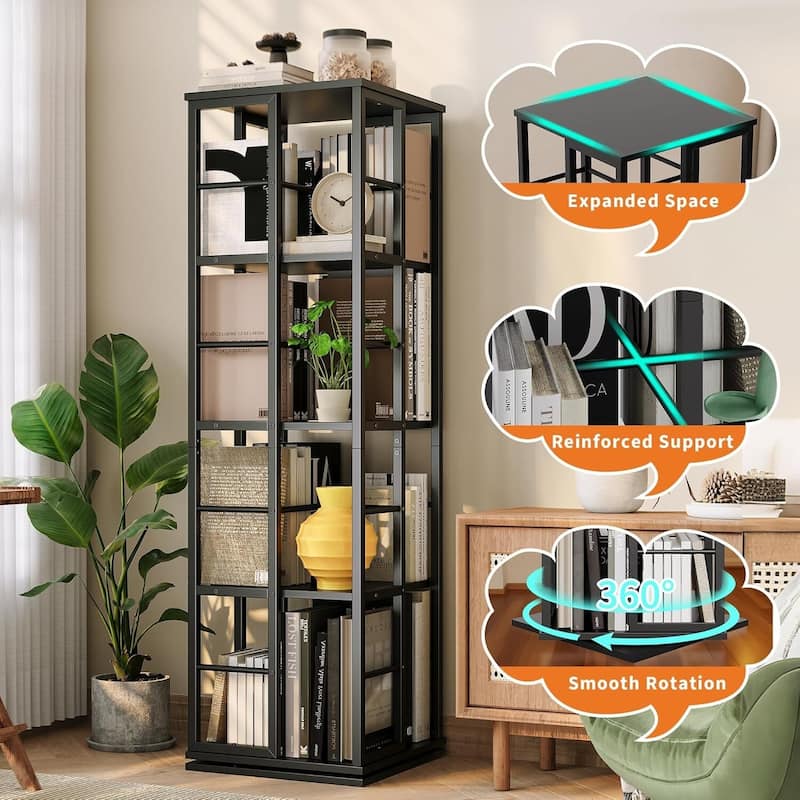 4-Tier 360° Narrow Rotating Bookshelf, Standing Book Storage Organizer